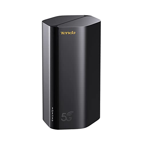 Tenda 5G03 5G NR LTE WLAN Router für Nano-SIM-Karte (AX1800 CAT19 2,4GHz: 574Mbit/s+5GHz: 1201Mbit/s, 4,67Gbps im Download) 2-Gigabit-Port, Plug & Play, Wi-Fi 6 Technologie, MU-MIMO, WPA3, Schwarz von Tenda