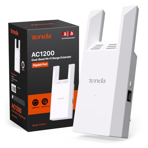 Tenda A18 Pro WLAN Verstärker - AC1200 Dual-Band WiFi Repeater, Gigabit Ethernet Port, 2 x Externe Antennen, 2 x 5G FEMs, LED-Signalstärkeanzeige, WPS, Einfache Einrichtung, WPA2 Tenda A18 Pro WLAN Verstärker - AC1200 Dual-Band WiFi Repeater, Gigabit Ethernet Port, 2 x Externe Antennen, 2 x 5G FEMs, LED-Signalstärkeanzeige, WPS, Einfache Einrichtung, WPA2 von Tenda