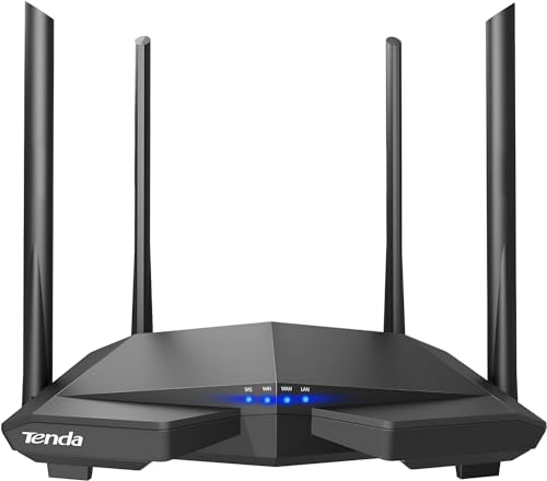 Tenda AC6 Dualband WLAN Router (867Mbit/s 5GHz+300Mbit/s 2,4GHz) 4 * 5dBi Antennen, 4 * 10/100Mbit/s LAN/WAN-Port, Repeater&Access Point Modus, MU-MIMO, APP, IPv6, WPS, Keine DSL-Funktion, Schwarz von Tenda