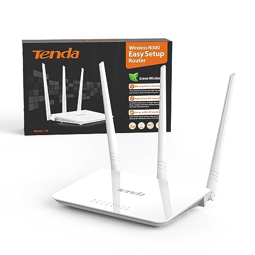 Tenda F3 N300 WLAN Router für Anschluss an Kabel-/DSL- oder Glasfaser-Modem (300Mbit/s über WLAN, 3X LAN-Ports) DREI Antennen für stabile Netzabdeckung auf bis zu 200m² von Tenda