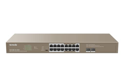 Tenda Gigabit PoE Switch 18 Port Unmanaged Ethernet LAN Switch (230W, 16x PoE+ & 2X SFP, VLAN, QoS, 19 Zoll Rack-Montage, Plug-and-Play Netzwerk Switch) (TEG1118P-16-250W) von Tenda
