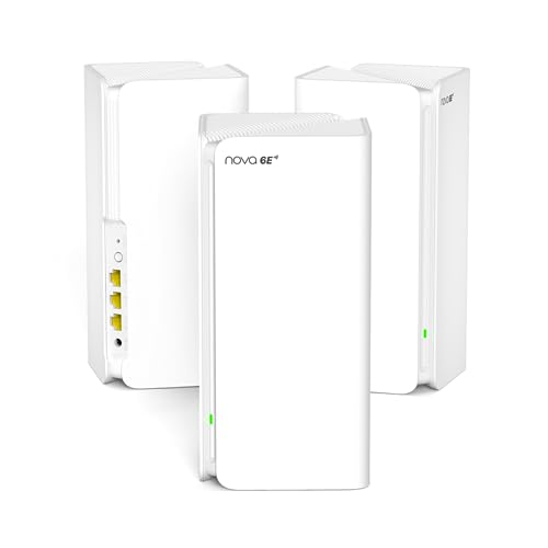 Tenda Nova MX21 Pro Wi-Fi 6E Mesh WLAN System - AXE5700 Tri-Band (Unterstützt 6G-Band) - Ersetzt Router und Repeater - empfohlen für Häuser mit 3-5 Schlafzimmern - Kompatibel mit Alexa - 3er Pack von Tenda