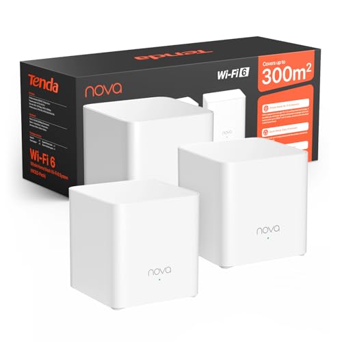 Tenda Nova MX3 Mesh WLAN System - AX1500 Wi-Fi 6 Dualband Router und Repeater - empfohlen für Häuser mit 2-3 Schlafzimmern - 2xGigabit Ports für jede Einheit - Kompatibel mit Alexa - WAP3 - 3er Pack von Tenda