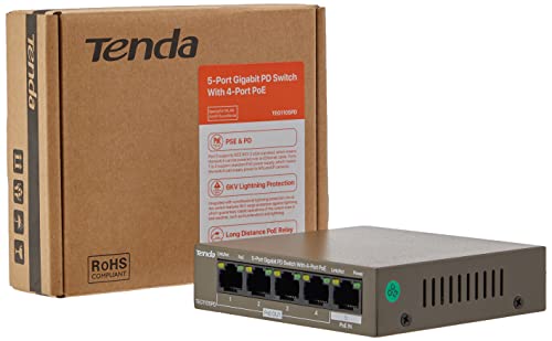 Tenda PoE Powered Switch, 5-Port PoE Gigabit Switch ohne Netzadapter, bis zu 15W für jeden PoE-Port und 30W für alle PoE-Ports, ideal für IP-Kamera und Access Point (TEG1105PD) von Tenda