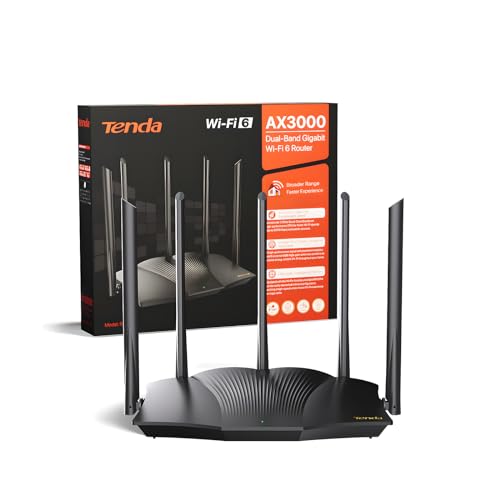 Tenda RX12 Pro Wi-Fi 6 WLAN Router(AX3000 Dualband 5GHz: 2402Mbps+2,4 GHz: 574Mbps)5*6dBi High-Gain-Antennen, Gigabit-LAN/WAN-Port, WPA3, MU-MIMO+OFDMA,WiFi+Mesh, VPN, APP, keine DSL-Funktion, Schwarz von Tenda