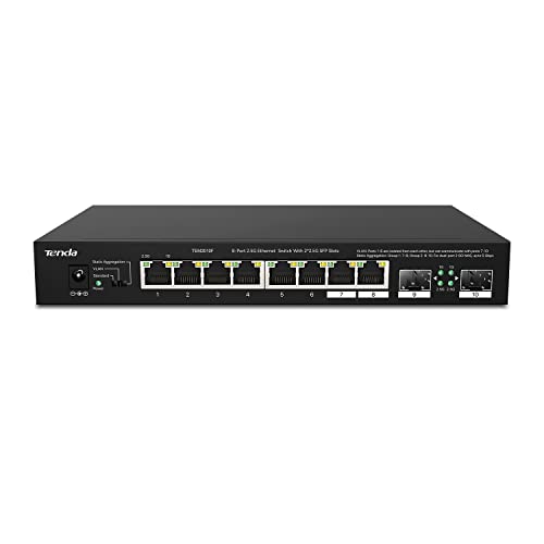 Tenda Switch 8 Port 2.5 Gigabit LAN Switch mit 2 SFP-Ports (VLAN, Statische Aggregation, Unmanaged, Plug-and-Play, Desktop-/Wandmontage, Metallgehäuse) (TEM2010F) von Tenda