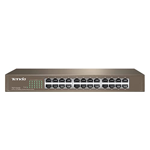 Tenda TEF1024D 24-Port Fast Ethernet Switch (Rackmount/Desktop LAN Switch, Lüfterlos, Plug-und-Play, 10/100 MBit/s, unmanaged) Netzwerk Switch 24 Ports LAN Splitter LAN Verteiler von Tenda