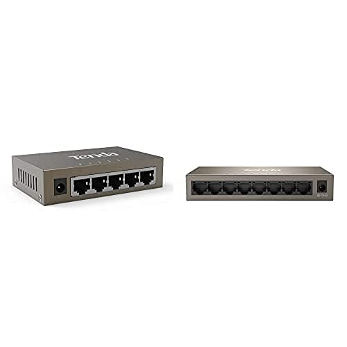 Tenda TEG1005D LAN Switch 5 Port Gigabit Netzwerk Switch mit TEG1008M Switch 8 Port Gigabit Netzwerk-Switches (Plug-and-Play, bis 2000 MBit/s im Vollduplexmodus, Metallgehäuse, unmanaged) von Tenda