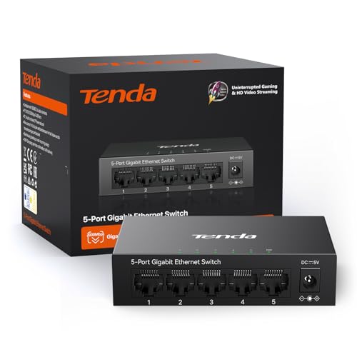 Tenda TEG1005D Netzwerk Switch 5 Port Gigabit Switch LAN Splitter LAN Verteiler (Plug-and-Play Ethernet Switch, bis 2000 MBit/s im Vollduplexmodus, Metallgehäuse, unmanaged) von Tenda