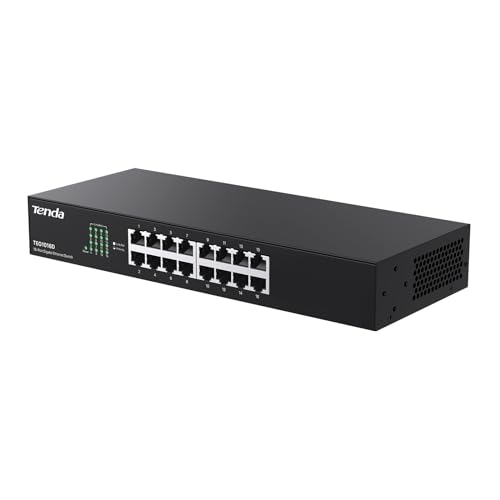 Tenda TEG1016D Gigabit Switch 16 Port 19 Zoll Rackeinbau Netzwerk Switch (Plug-und-Play, 32Gbit/s Switching-Kapazität, Metallgehäuse, unmanaged) LAN Switch 16 Ports Ethernet Switch von Tenda