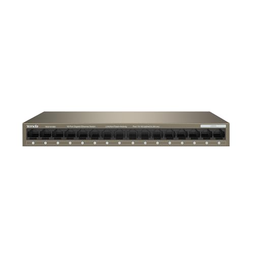Tenda TEG1016M 16 Port Switch Gigabit Unmanaged LAN Switch (VLAN, Desktop-/Wandmontage, Lüfterlos, Plug and Play, Metallgehäuse) von Tenda