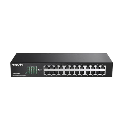 Tenda Switch 24 Port Gigabit LAN Switch 19 Zoll Rackeinbau Netzwerk Switch (Plug-and-Play, Lüfterlos, Metallgehäuse, Schwarz) (TEG1024D) von Tenda