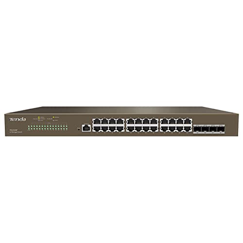 Tenda TEG3328F 24 Ports Gigabit L2 Managed Netzwerk LAN Switch mit 4 SFP-Ports (Web-Management, QoS, IGMP, VLAN, 19 Zoll Rack-Montage, Metallgehäuse) von Tenda