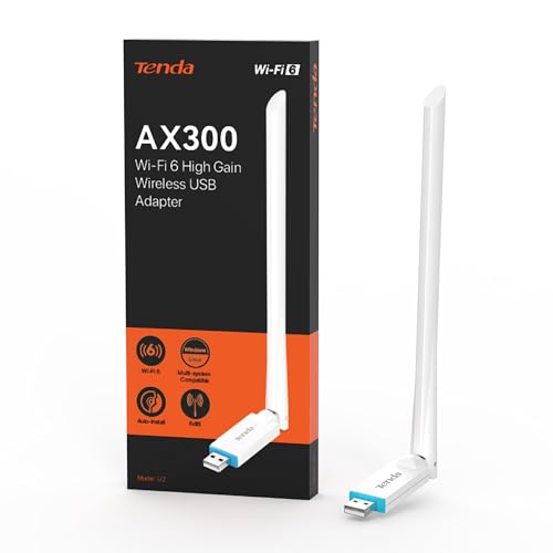 Tenda U2 AX300 Einstiegsklasse-Wi-Fi 6 WLAN Stick, USB-Adapter, nur 2.4GHz, 6dBi Antenne, Plug&Play, Access Point Modus, WPA2, USB 2.0, für PC/Desktop/Laptop, unterstützt Windows7/10/11/Linux 3.2+/UOS von Tenda