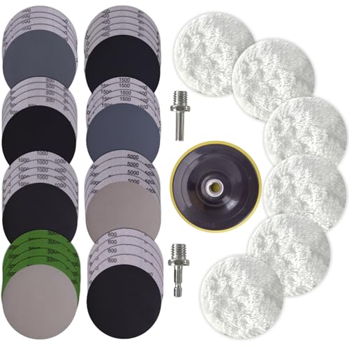 54 Stück Schleifpapier Schleifscheiben für Winkelschleifer Polieraufsatz, Polierscheibe 125mm Klett Polierpads, Polierschwamm für Akkuschrauber, Bohrmaschine, Schleifpapier Set 400-5000 54 Stück Schleifpapier Schleifscheiben für Winkelschleifer Polieraufsatz, Polierscheibe 125mm Klett Polierpads, Polierschwamm für Akkuschrauber, Bohrmaschine, Schleifpapier Set 400-5000 von Tendak