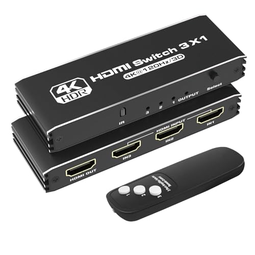 8K HDMI Switch 3x1- Tendak Ultra HD 8K HDMI 2.1 Switcher 3 In 1 Out HDMI Umschalter mit IR Fernbedienung Unterstützung 8K@30Hz 4K@120Hz 3D HDR for PS5 Xbox Series X Blue-ray Player HDTV von Tendak