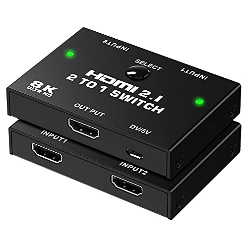 HDMI Switch 8K - Tendak 2 Port HDMI 2.1 Umschalter 2 auf 1 HDMI Schalter Unterstützt 8K@60Hz 4K@120Hz 3D HDR für PS5 PS4 Pro Xbox One X Blue-ray Player HDTV von Tendak