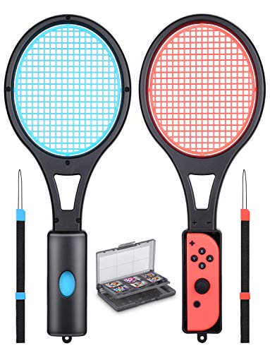 Mario Tennis Racket - Tendak Tennis Racket for Nintendo Switch Joy-Con Controllers Mario Tennis Aces Game Accessories with 12 in 1 Game Card Case ( Blue and Red) von Tendak