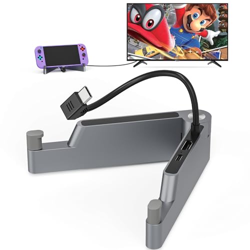 Switch TV Dock, Tendak Aluminiumlegierung Switch Docking Station für Nintendo Switch/Switch OLED, Tragbare Switch Dock, Switch Ladestation Ständer Switch TV Adapter mit 4K HDMI, Typ-C Ladeanschluss von Tendak