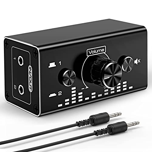 Tendak Bi-Directional 3,5mm Jack Audio Switch Selector 2 In 1 Out / 1 In 2 Out Analog Geräuschloser Stereo Audio Umschalter mit Lautstärkeregler, Sound Verteiler Splitter für Lautsprecher Kopfhörer PC von Tendak