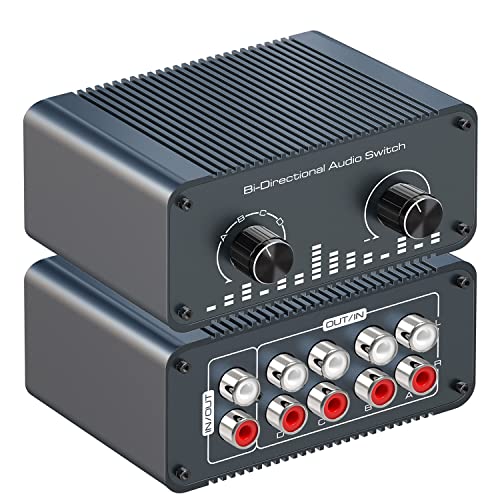 Tendak Bi-Directional RCA L/R Audio Switch Selector 4 In 1 Out / 1 In 4 Out Geräuschloser Analog Stereo Audio Umschalter mit Lautstärkeregler, Sound Verteiler Splitter für Lautsprecher Kopfhörer PC von Tendak