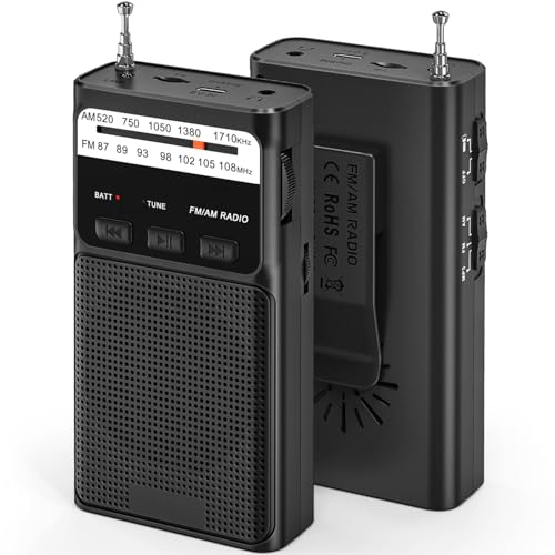 Tendak Klein Tragbares Radio FM/AM/UKW mit Akku, Transistorradio mit hervorragender Empfangs und Klangqualität, Taschenradio mit Taschenlampe/Rückclip/Lanyard/TF (USB-C-Laden) von Tendak