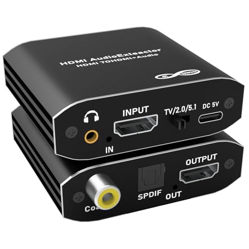 Tendak HDMI Audio Extractor, 4K HDMI Audio Splitter Konverter zu Optical Spdif Toslink Coaxial 3,5mm Stereo Aux Adapter für HDTV PS4 PS5 Blu-ray DVD von Tendak
