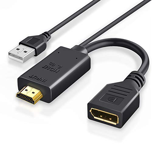 Tendak HDMI auf DisplayPort Adapter 4K@60Hz, HDMI Stecker zu DisplayPort Buchse Konverter HDMI 2.0b zu DP Kabel mit USB-Stromkabel für Xbox One PS4 Laptop PC Monitor (18 cm) von Tendak