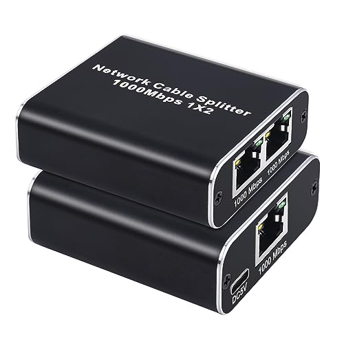 Tendak LAN Splitter 1 auf 2 1000Mbps, 1x2 Gigabit Ethernet Splitter 2 Port RJ45 LAN Netzwerk Switch Mit Typ-C-Netzkabel für Computer, Digital TV, Hub, Router, Set-Top Box, Switch von Tendak