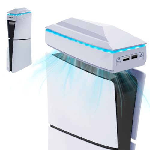 Tendak LED Kühler for PS5 Slim, 3-Geschwindigkeits-RGB-Beleuchtungs-Kühler Oberer Kühlventilator mit Zusätzlichen USB2.0-Anschlüssen für die Playstation 5 Slim Disc/Digital Edition Konsole von Tendak