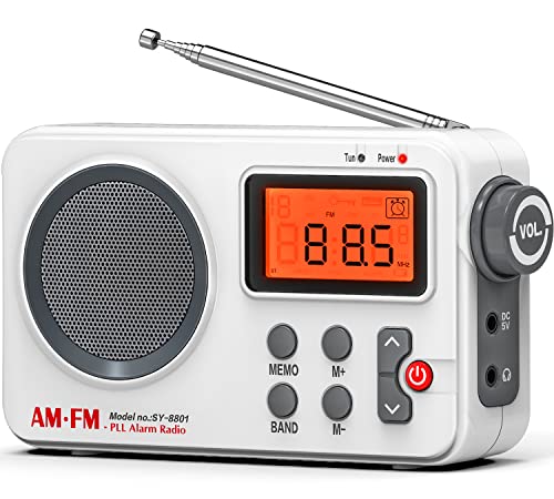 Tendak Radio Batteriebetrieben FM UKW AM, Weltempfänger Radio mit Großes Display/Timing-Funktion/Wecker, Transistor Radio unterstützt USB-Stromversorgung/Batteriebetrieben Radio Weiß von Tendak