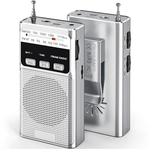 Tendak Klein Tragbares Radio FM/AM/UKW mit Akku, Transistorradio mit hervorragender Empfangs und Klangqualität, Taschenradio mit Taschenlampe/Rückclip/Lanyard/TF - Silber Tendak Klein Tragbares Radio FM/AM/UKW mit Akku, Transistorradio mit hervorragender Empfangs und Klangqualität, Taschenradio mit Taschenlampe/Rückclip/Lanyard/TF - Silber von Tendak