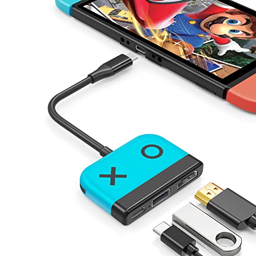 Tendak USB C auf HDMI Adapter für Switch 3 in 1 USB-C Hub mit USB 3.0 PD Aufladung 4K HDMI Konverter für Nintendo Switch/Switch OLED, MacBook Pro, Samsung S22 Huawei Mate 30 (Blau) von Tendak