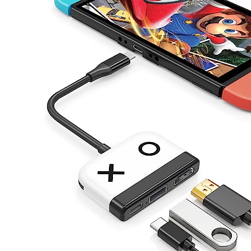 Tendak USB Typ C auf HDMI Adapter für Switch 3 in 1 USB-C Hub mit USB 3.0 PD Aufladung 4K HDMI Konverter für Nintendo Switch/Switch OLED, MacBook Pro, Samsung S22 Huawei Mate 30 (Weiß) von Tendak