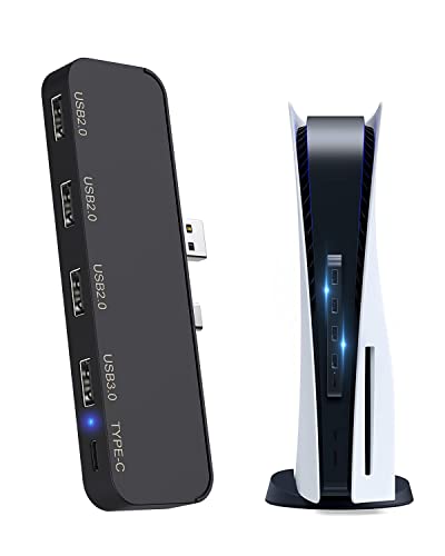USB-Hub mit 5 Anschlüssen für PS5 - Tendak Hochgeschwindigkeits USB 3.0 Erweiterungs Hub Adapter Kompatibel mit Playstation 5 Spielekonsole von Tendak