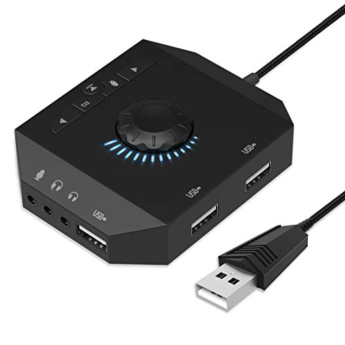 USB Soundkarte, USB Stereo Soundkarte Extern mit USB-Hub / 3,5mm Kopfhörer Klinke/Lautstärkeregelung/Equalizer für PC, Laptops, Tablets von Tendak