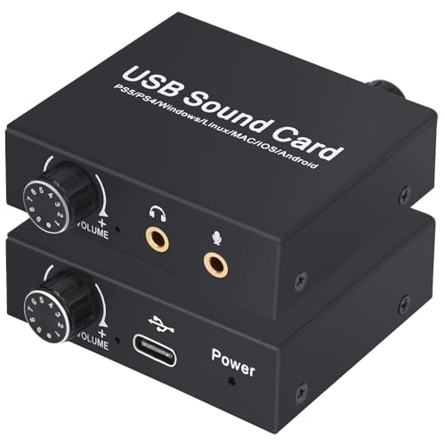 USB Soundkarte Externe, Tendak Stereo-Soundkarte USB-Audioadapter mit 3,5mm Kopfhörer und Mikrofon Port, Lautstärkeregler, Bass Einstellung für PS5, PC, Laptops, Desktops, Windows, Mac, Linux von Tendak