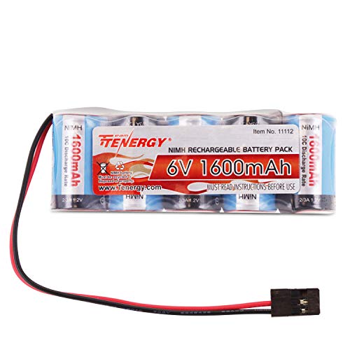 Tenergy Empfängerakku, 6V NiMH Wiederaufladbarer RC Akku Pack mit Hitec Anschluss, 1600mAh Hohe Kapazität Side by Side 5C Flat RX Akku für RC Fahrzeuge von Tenergy
