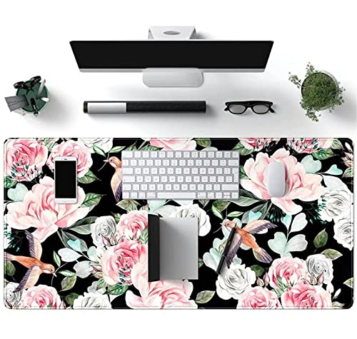 Gaming Mauspad 1200x600x2mm XXL Mousepad Rosa Rosenblüte mit genähten Rändern,Tischmatte aus Naturkautschuk,verbessert Präzision und Geschwindigkeit,für Gamer,Büro & Zuhause von TengYuer