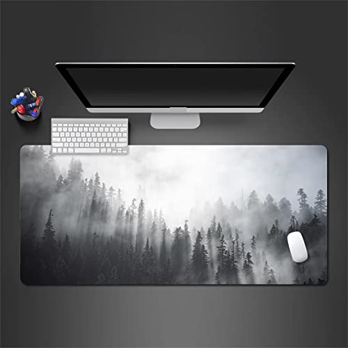 Gaming Mauspad 1200x600x2mm XXL Mousepad Schwarz-weißer Wald mit genähten Rändern,Tischmatte aus Naturkautschuk,verbessert Präzision und Geschwindigkeit,für Gamer,Büro & Zuhause von TengYuer