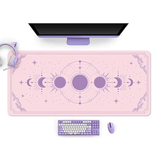 Gaming Mauspad 1200x600x3mm XXL Mousepad Lila Mond mit genähten Rändern,Tischmatte aus Naturkautschuk,verbessert Präzision und Geschwindigkeit,für Gamer,Büro & Zuhause von TengYuer
