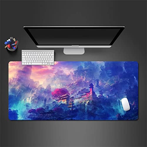 Gaming Mauspad 600x300x2mm XXL Mousepad Märchenhafte Landschaft mit genähten Rändern,Tischmatte aus Naturkautschuk,verbessert Präzision und Geschwindigkeit,für Gamer,Büro & Zuhause von TengYuer