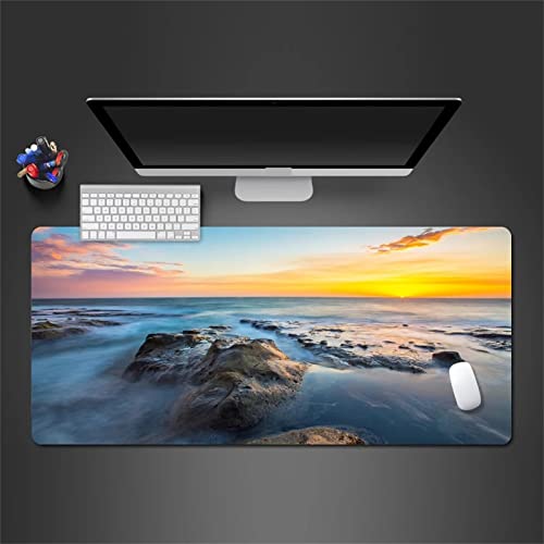 Gaming Mauspad 700x300x2mm XXL Mousepad Sonnenaufgang Meer Landschaft mit genähten Rändern,Tischmatte aus Naturkautschuk,verbessert Präzision und Geschwindigkeit,für Gamer,Büro & Zuhause von TengYuer