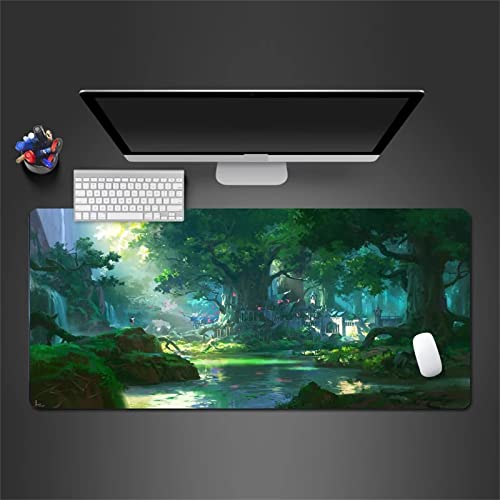 Gaming Mauspad 700x300x3mm XXL Mousepad Grüne Waldburg mit genähten Rändern,Tischmatte aus Naturkautschuk,verbessert Präzision und Geschwindigkeit,für Gamer,Büro & Zuhause von TengYuer