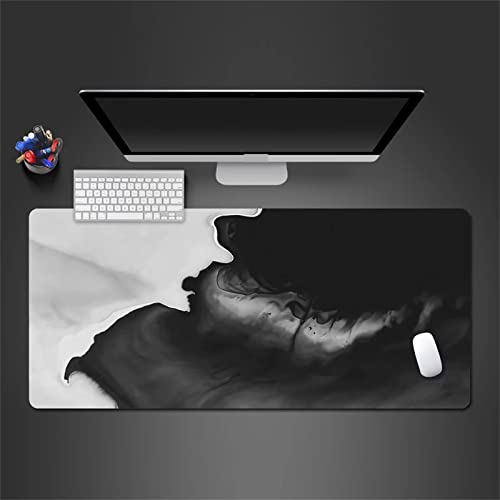 Gaming Mauspad 700x300x3mm XXL Mousepad Schwarz-weiß abstrakt mit genähten Rändern,Tischmatte aus Naturkautschuk,verbessert Präzision und Geschwindigkeit,für Gamer,Büro & Zuhause von TengYuer