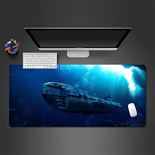Gaming Mauspad 900x400x2mm XXL Mousepad Deep Blue Sea U-Boot mit genähten Rändern,Tischmatte aus Naturkautschuk,verbessert Präzision und Geschwindigkeit,für Gamer,Büro & Zuhause von TengYuer