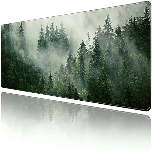 Groß Mauspad Gaming Nebliger Grüner Wald 23,6x15,7x0,12 Zoll rutschfest Schreibtischunterlage Large Mauspads Spezielle Oberfläche Verbessert Präzision und Geschwindigkeit XXL für PC Laptop Mousepad von TengYuer