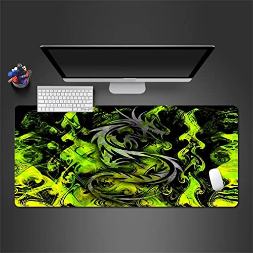 Großes Gaming-Mauspad 600x300x3mm Grüner Drache mit genähten Rändern,Erweitertes Mauspad,Langlebiger Rutschfester Naturkautschukboden,Waschbares Tastaturpad,Schreibtischunterlage für Gamer Büro von TengYuer
