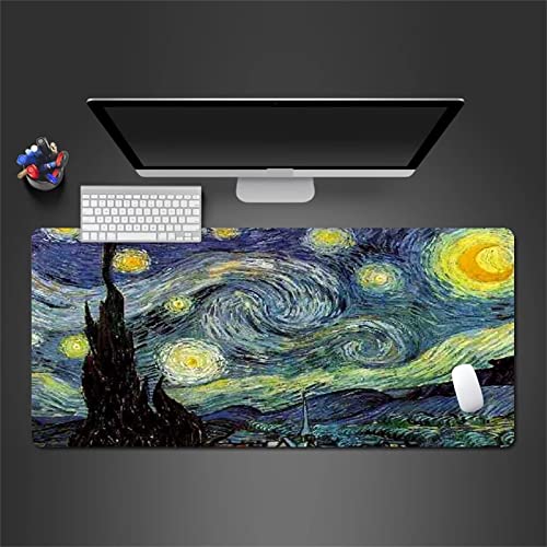 Großes Gaming-Mauspad 700x300x2mm Van Goghs Sternenhimmel mit genähten Rändern,Erweitertes Mauspad,Rutschfester Naturkautschukboden,Waschbares Tastaturpad,Schreibtischunterlage für Gamer Büro von TengYuer