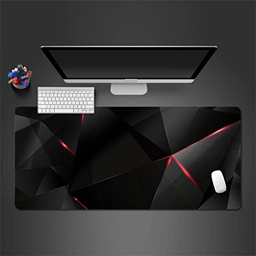 Großes Gaming-Mauspad 800x300x2mm Schwarzes geometrisches Rot mit genähten Rändern,Erweitertes Mauspad,Rutschfester Naturkautschukboden,Waschbares Tastaturpad,Schreibtischunterlage für Gamer Büro von TengYuer